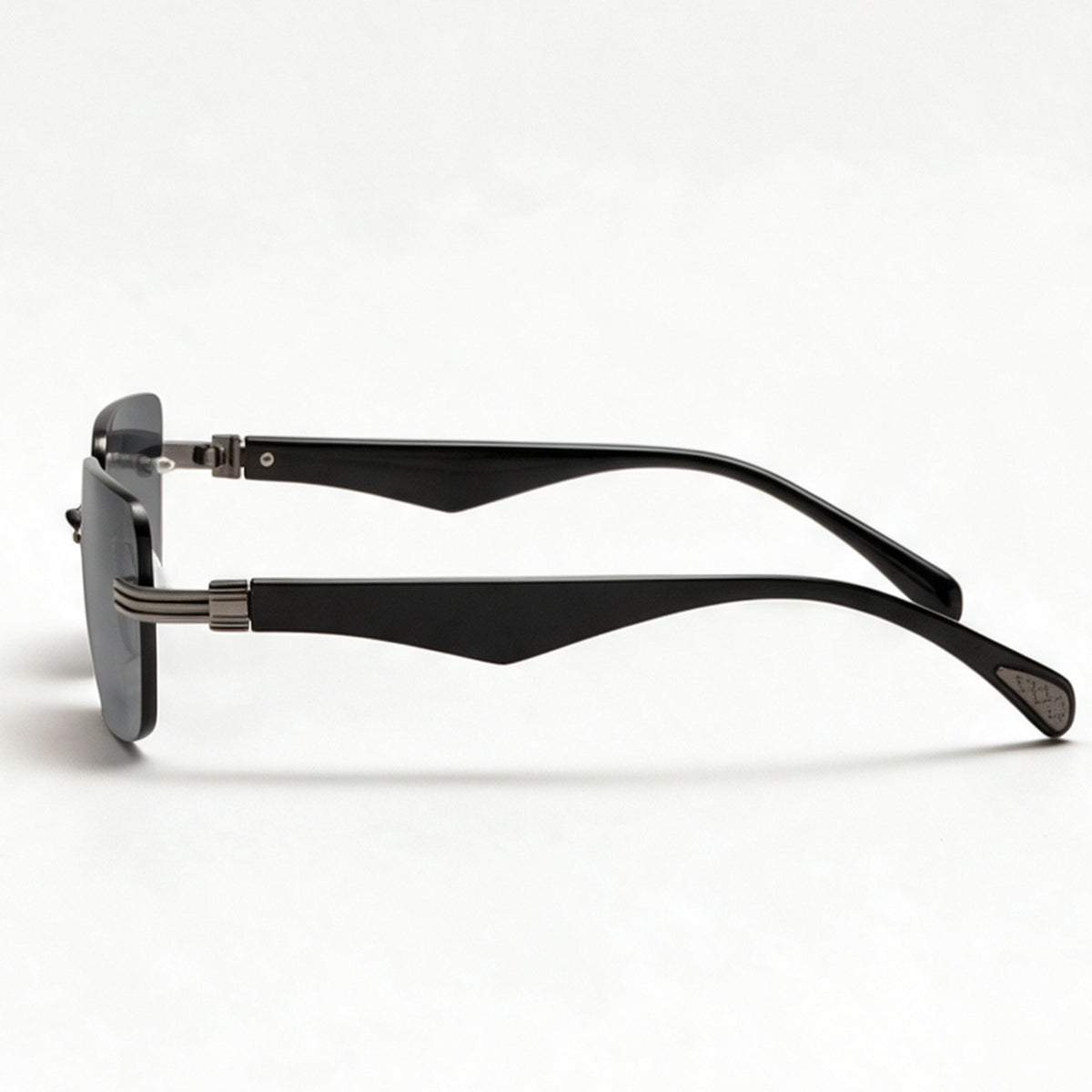 The Draft semi-rimless rectangle sunglasses side profile showing temple and hinge — view 3