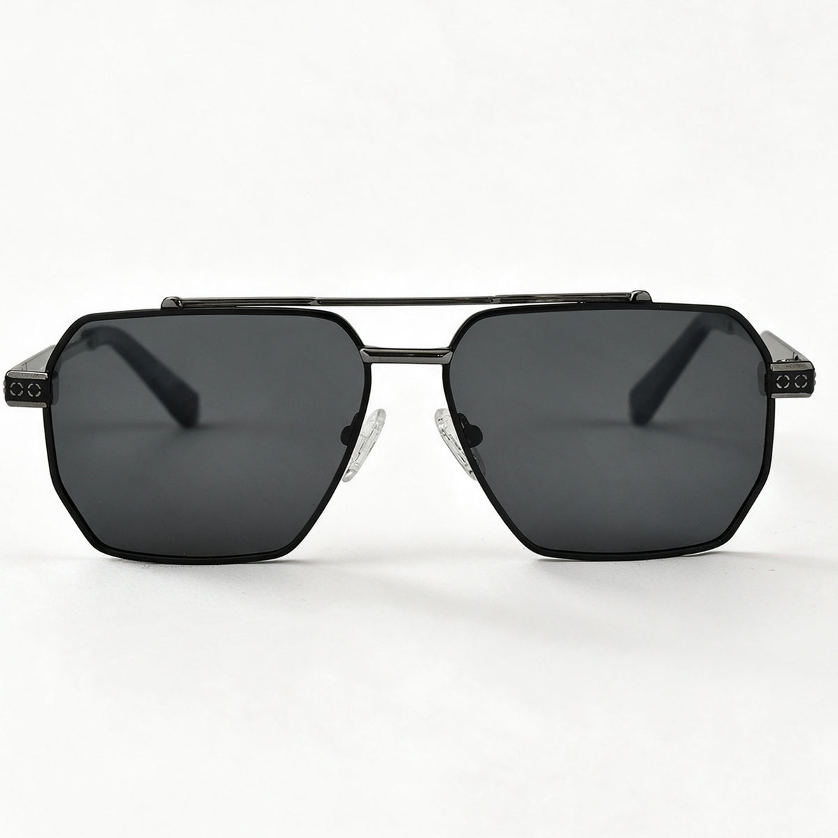 The Chairman flat top double bridge sunglasses front view in gun grey — view 2