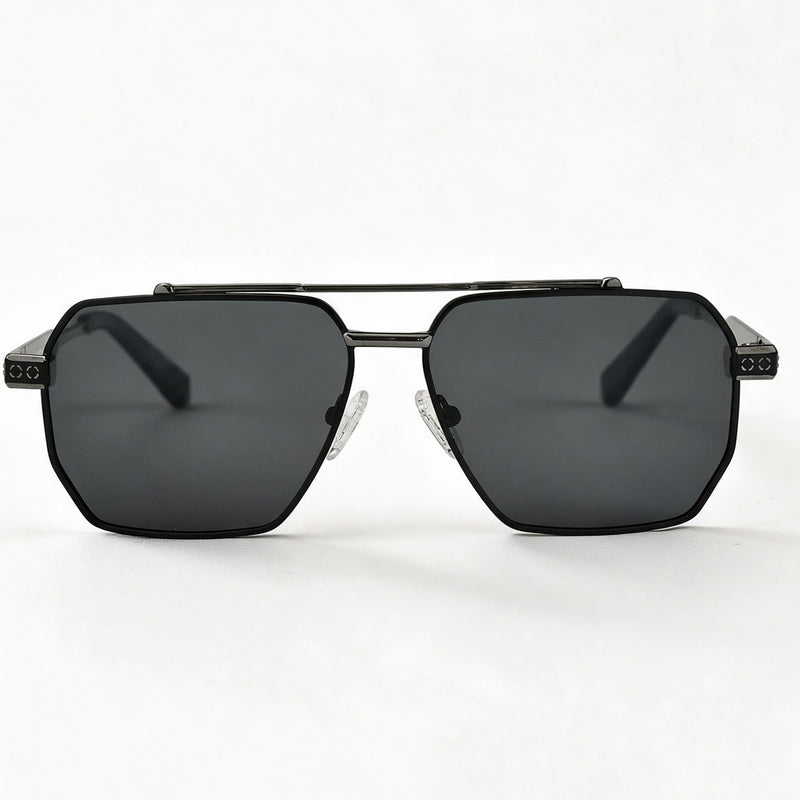 The Chairman flat top double bridge sunglasses front view in gun grey — view 2