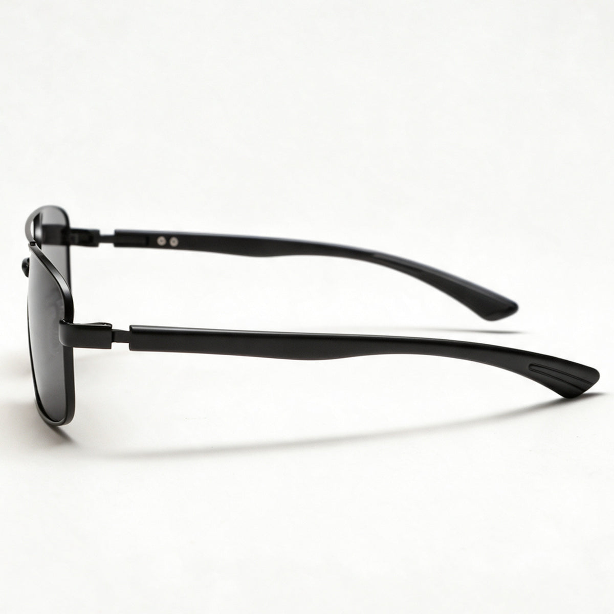 The Aviator semi-rimless sunglasses in matte black side profile showing temple and hinge — view 3