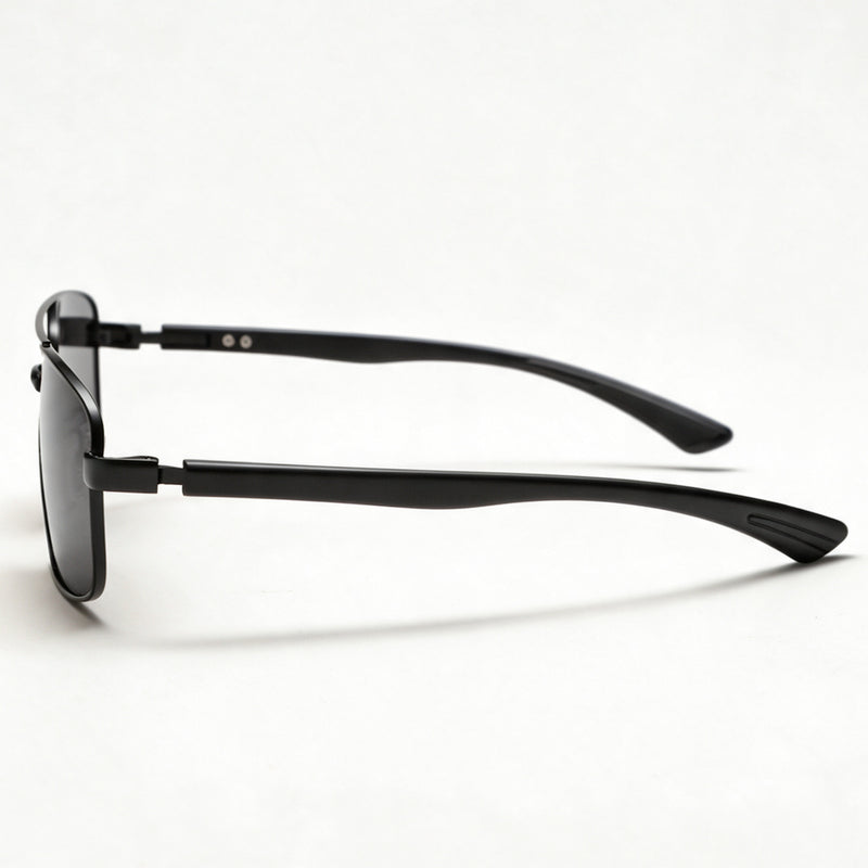 The Aviator semi-rimless sunglasses in matte black side profile showing temple and hinge — view 3