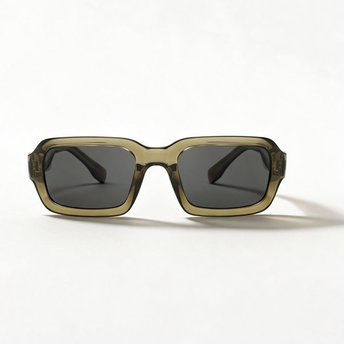 The Renegade bold rectangle acetate sunglasses front view in translucent pale green — view 3