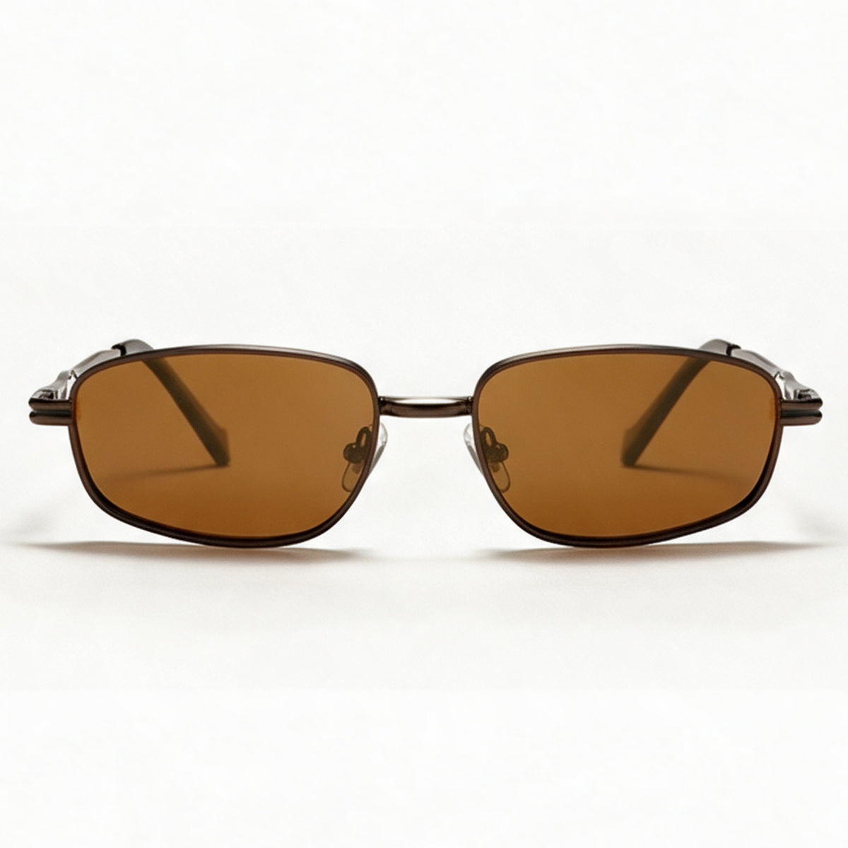 The Scholar rounded square metal sunglasses front view in coffee brown — view 2