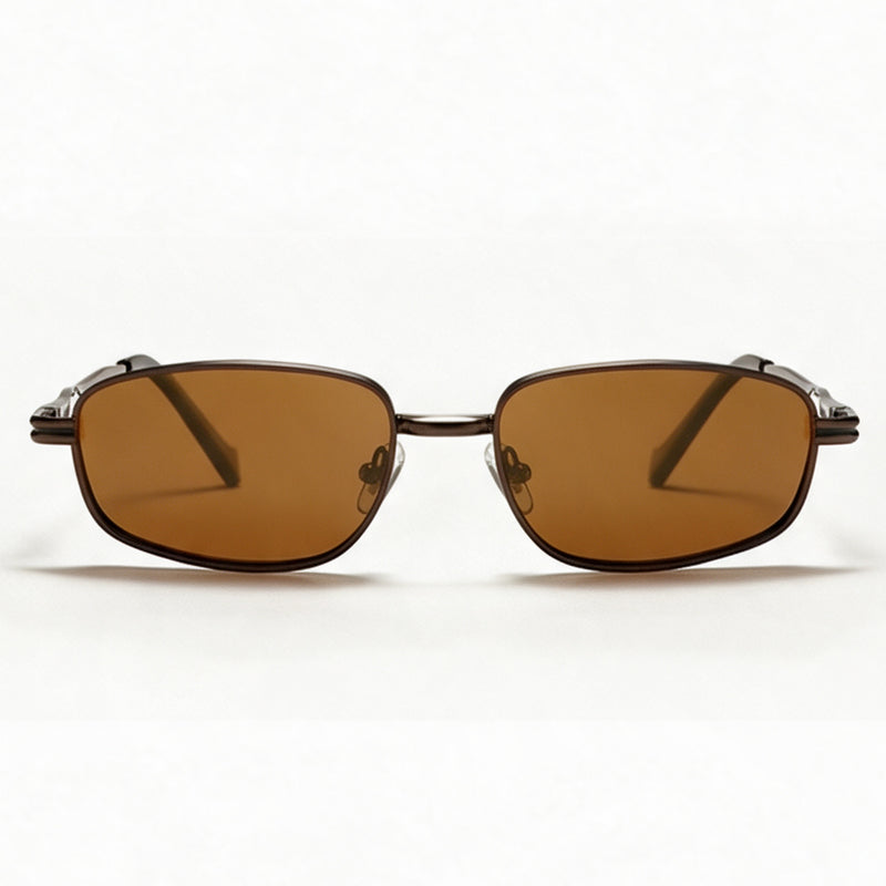 The Scholar rounded square metal sunglasses front view in coffee brown — view 2