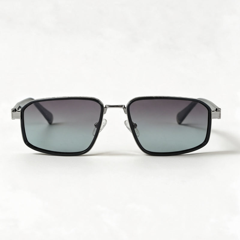 The Broker metal navigator sunglasses front view in light gun with engraved temples — view 2