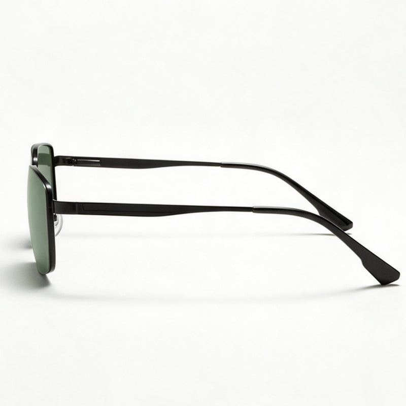 The Commander square metal sunglasses in black with G15 green lenses side profile — view 3
