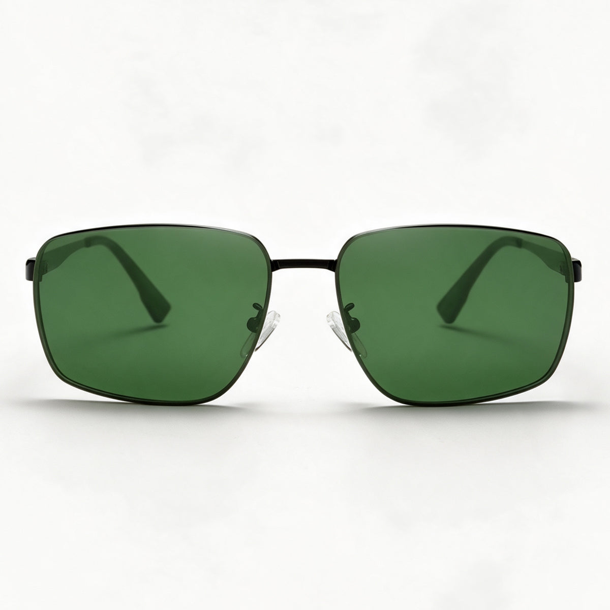 The Commander square metal sunglasses in black with G15 green lenses front view — view 2