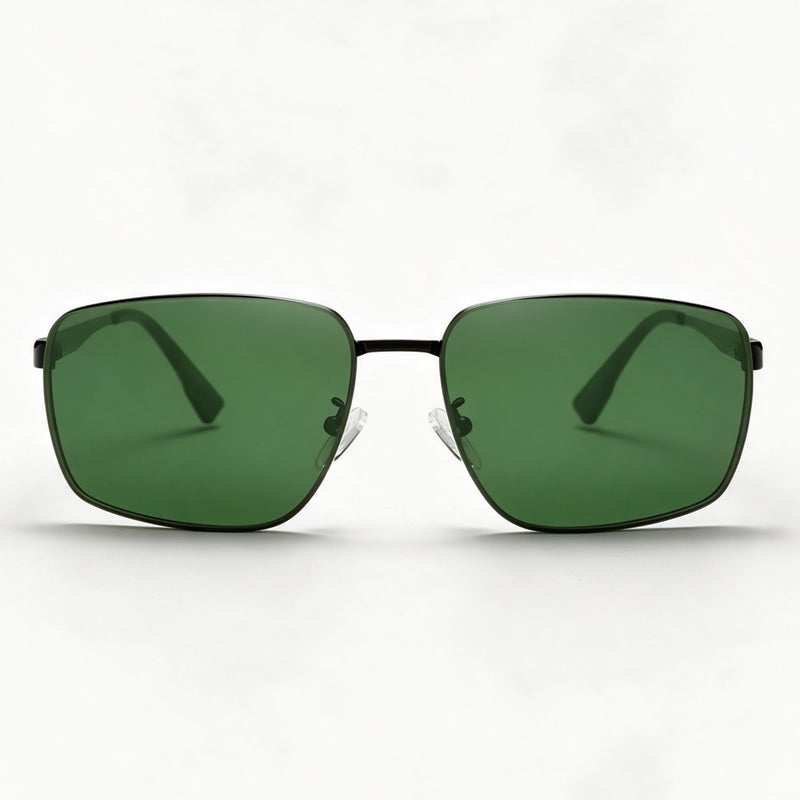 The Commander square metal sunglasses in black with G15 green lenses front view — view 2