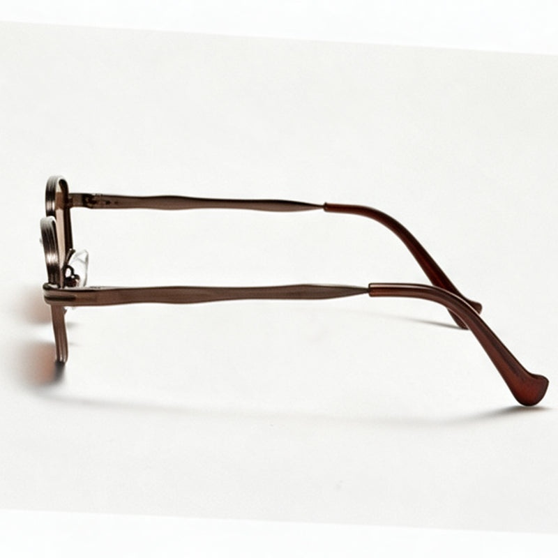 The Scholar rounded square metal sunglasses side profile showing temple and hinge — view 3