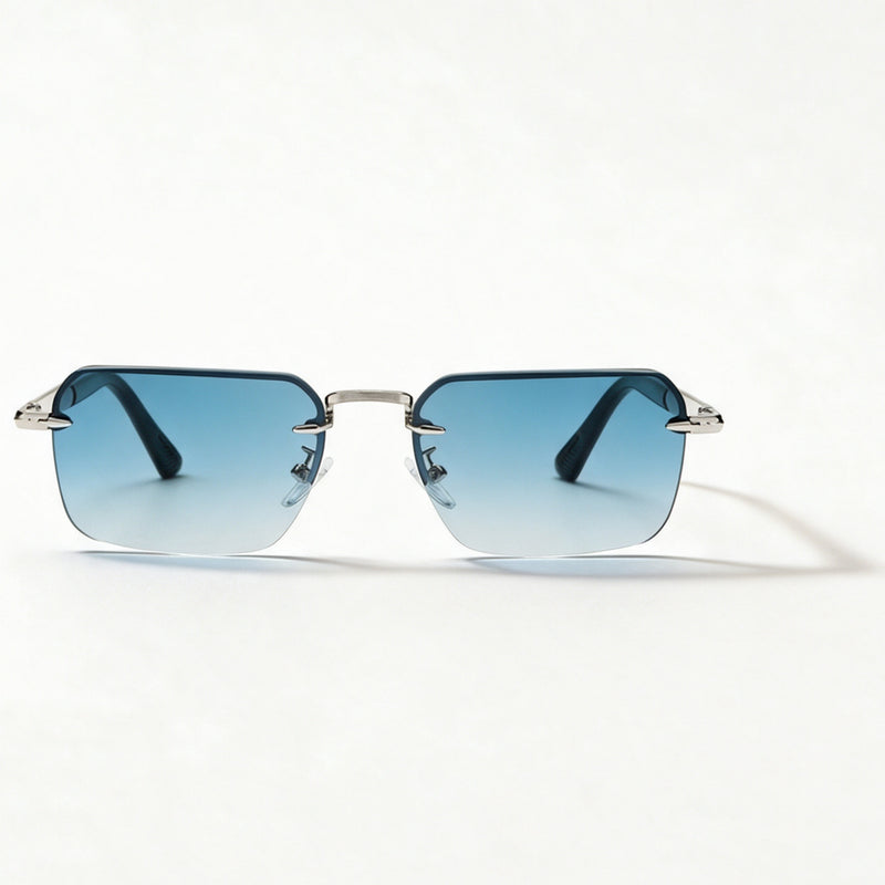 The Skipper semi-rimless rectangle sunglasses front view in silver with gradual blue lenses — view 2