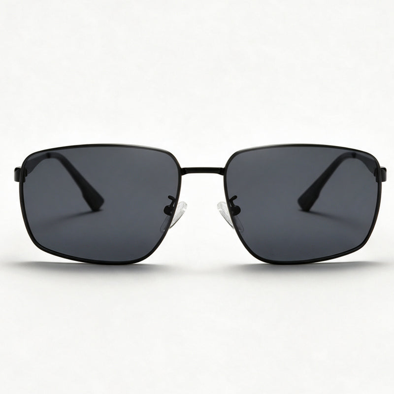 The Commander square metal sunglasses front view in black — view 2