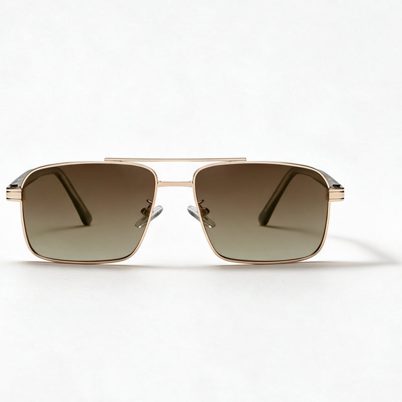 The Captain double bridge square metal sunglasses front view in gold with gradient brown lenses — view 2