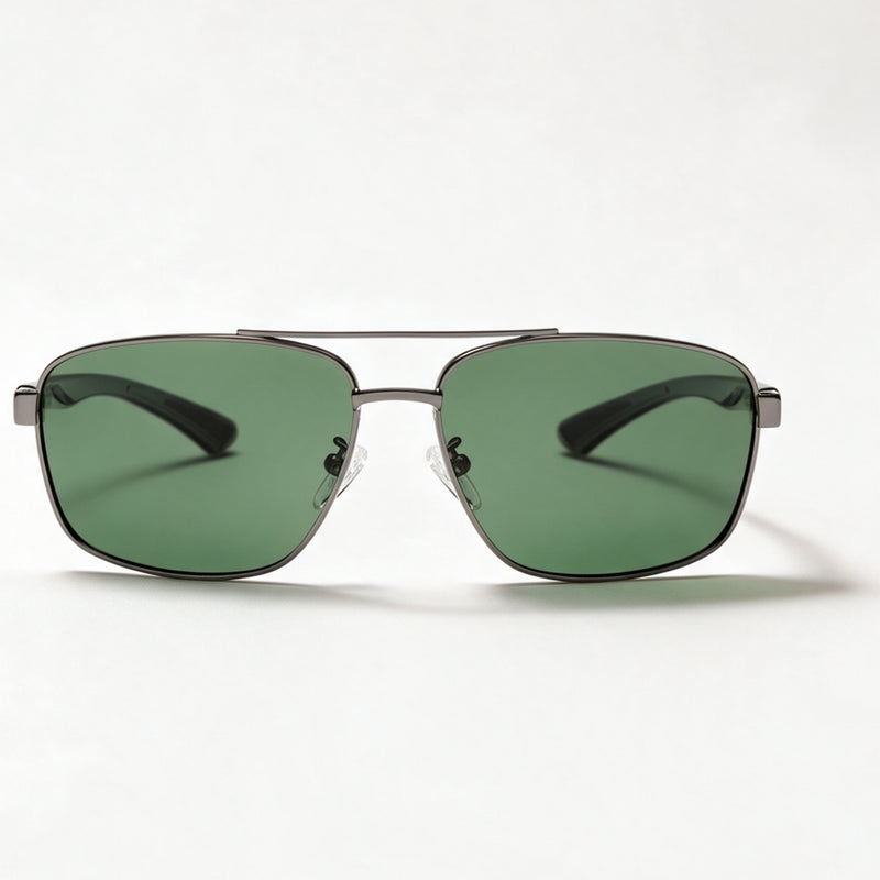 The Aviator semi-rimless rectangle sunglasses front view in gun metal with G15 green lenses — view 2
