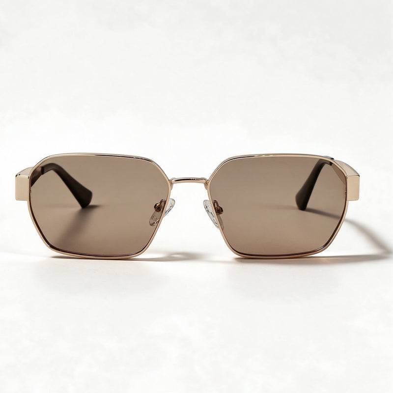 The Banker gold wide hexagonal navigator sunglasses front view — view 2