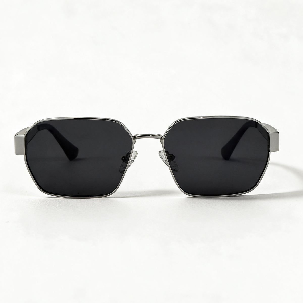 The Banker silver wide hexagonal navigator sunglasses front view — view 2