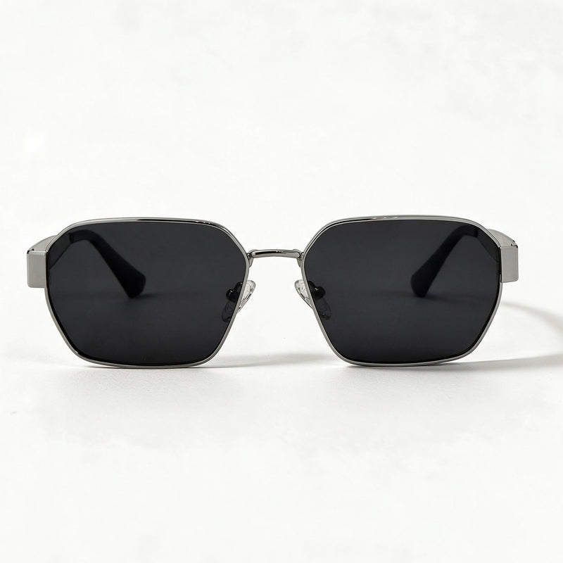 The Banker silver wide hexagonal navigator sunglasses front view — view 2