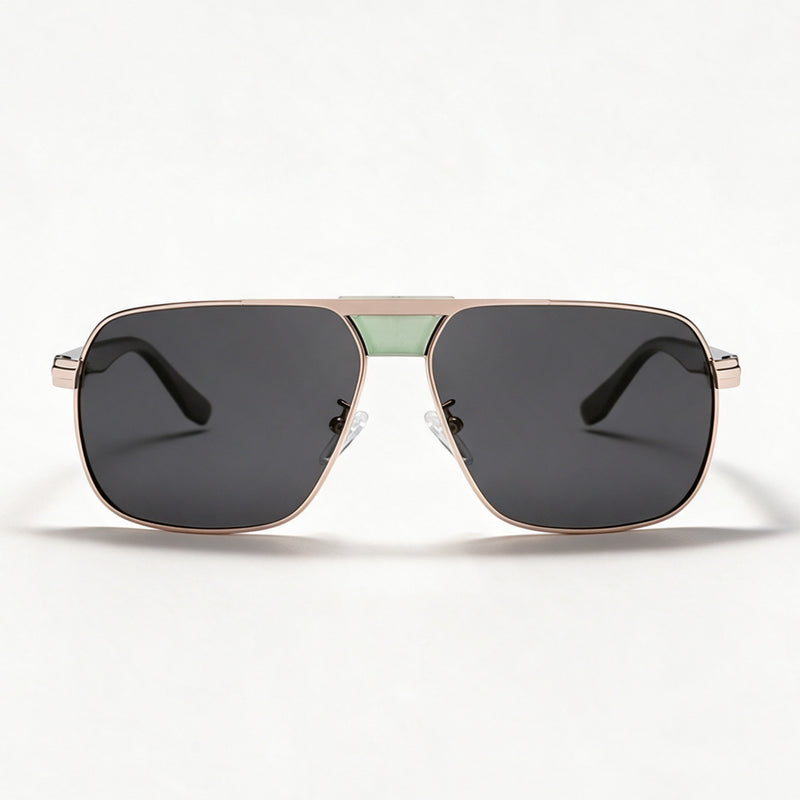 The Marshal double bridge navigator sunglasses front view in silver and black — view 2