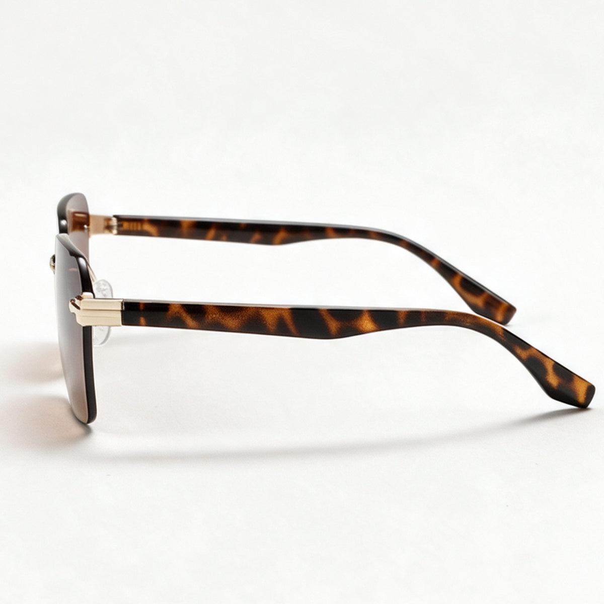 The Voyager rimless rectangle sunglasses side profile showing temple and hinge — view 3