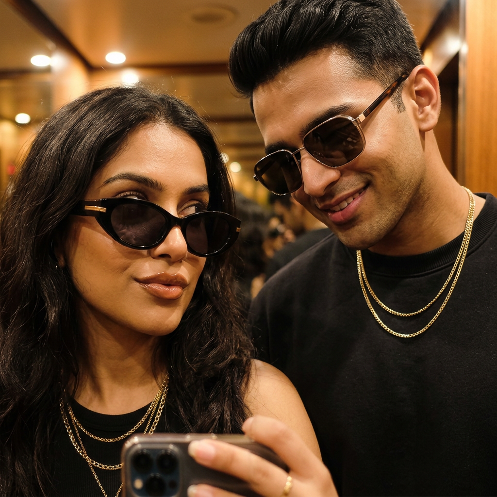 A woman and a man wearing The Blank Tag sunglasses