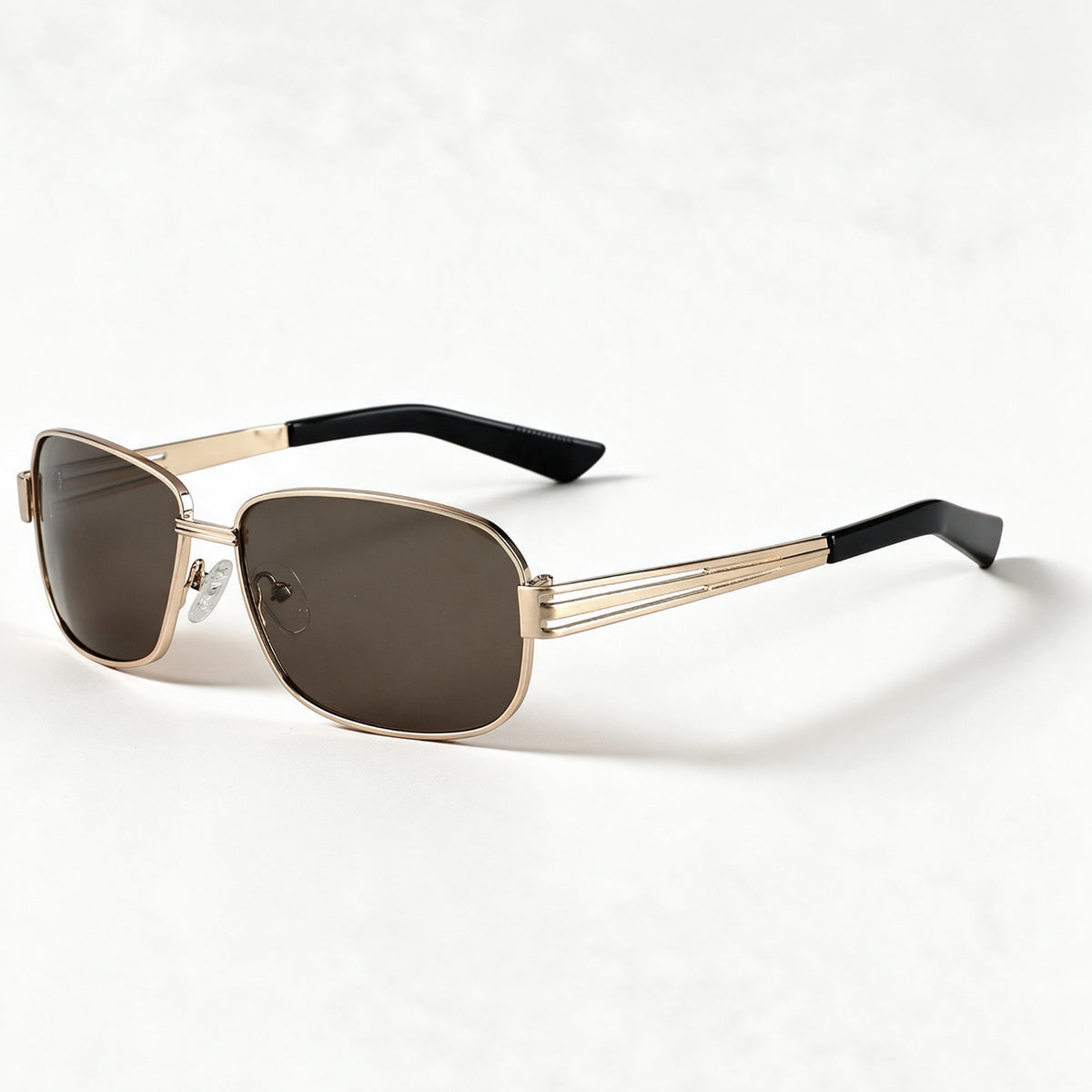 The Diplomat brushed gold navigator sunglasses three quarter view showing temple and hinge — view 3