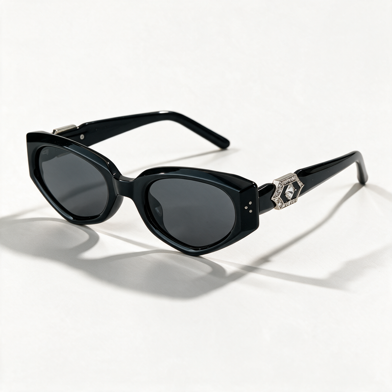 The Blank Tag Jewel chunky black cat-eye polarised sunglasses for women with crystal temples – front view — view 1