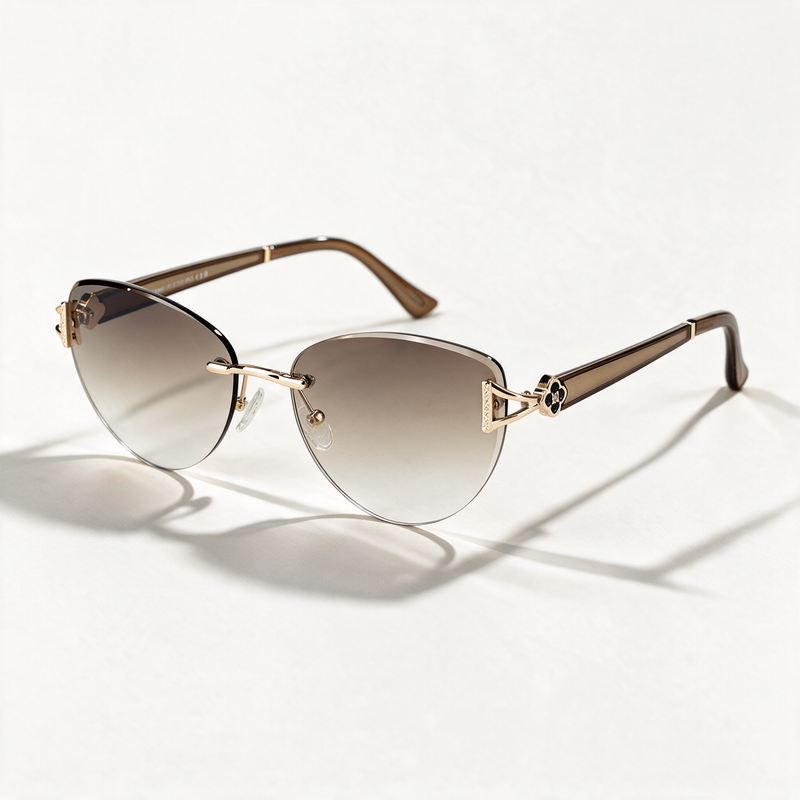 The Blank Tag Marquise oversized rimless cat-eye sunglasses for women, gold with brown gradient lens – front view — view 1