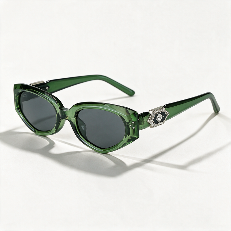 The Blank Tag Jewel translucent emerald cat-eye polarised sunglasses for women with crystal temples – front view — view 1