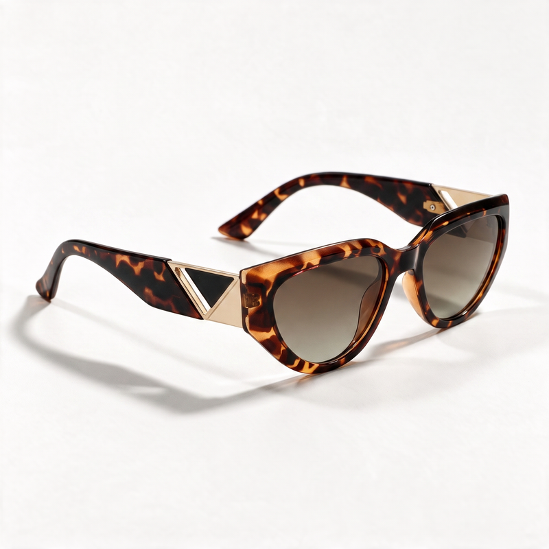 The Blank Tag Vixen demi tortoise polarised cat-eye sunglasses for women with gold temple accent – side view — view 2