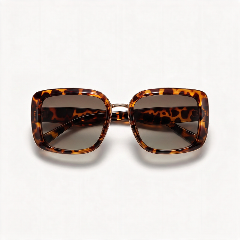 The Blank Tag Sovereign oversized square polarised sunglasses for women, demi tortoise with brown gradient lens – angled view — view 3
