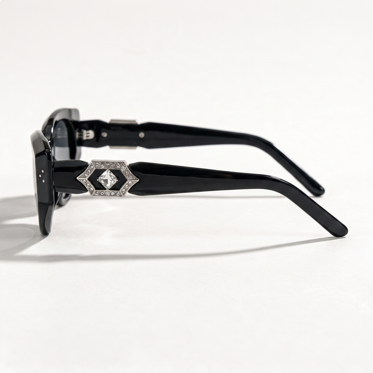 The Blank Tag Jewel chunky black cat-eye polarised sunglasses for women with crystal temples – angled view — view 3
