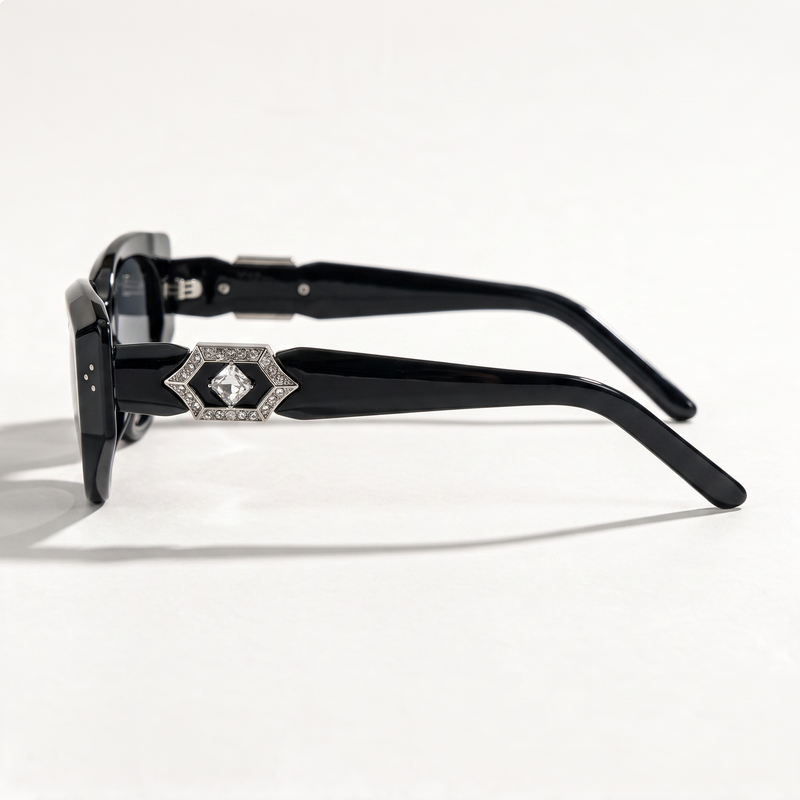 The Blank Tag Jewel chunky black cat-eye polarised sunglasses for women with crystal temples – angled view — view 3