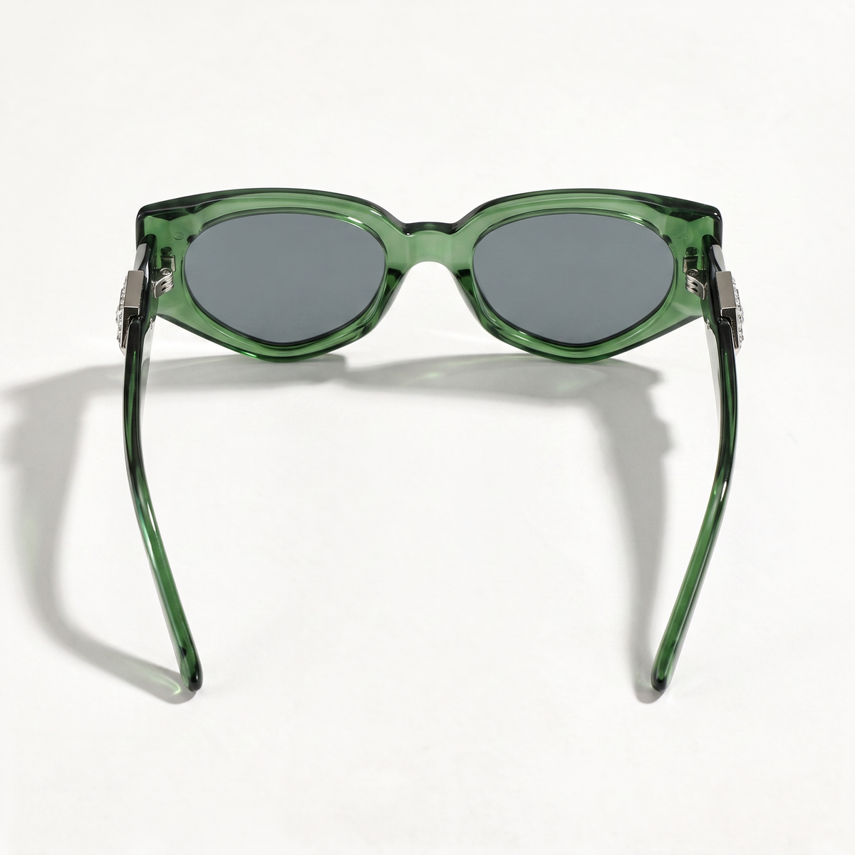The Blank Tag Jewel translucent emerald cat-eye polarised sunglasses for women with crystal temples – angled view — view 3