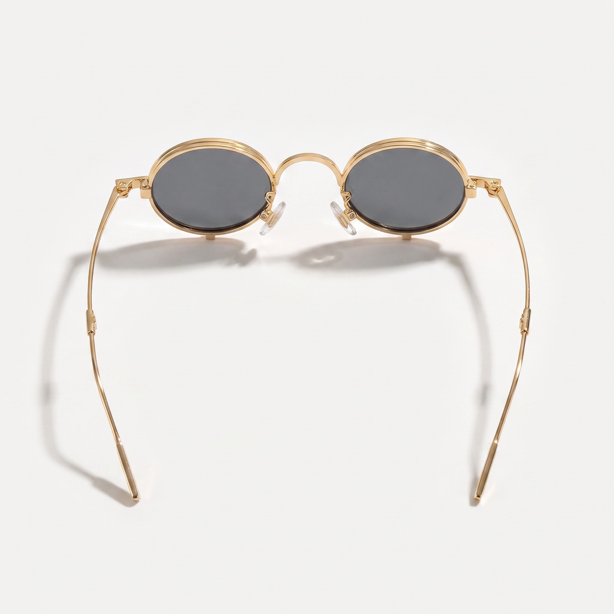 The Blank Tag Relic vintage micro round polarised sunglasses, gold with grey tinted lens – detail view — view 4