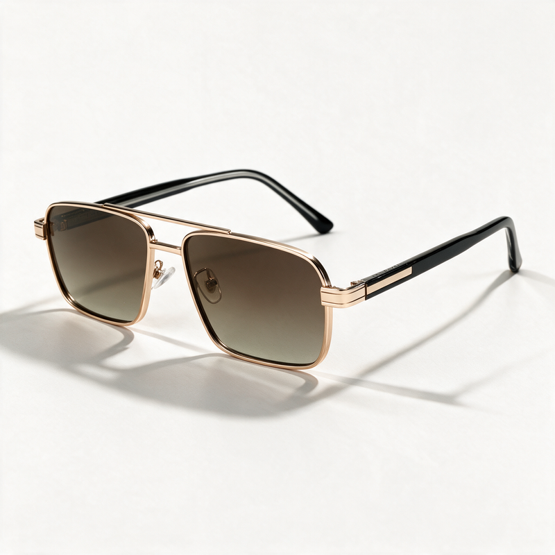 The Captain double bridge square metal sunglasses in gold with gradient brown lenses — view 1