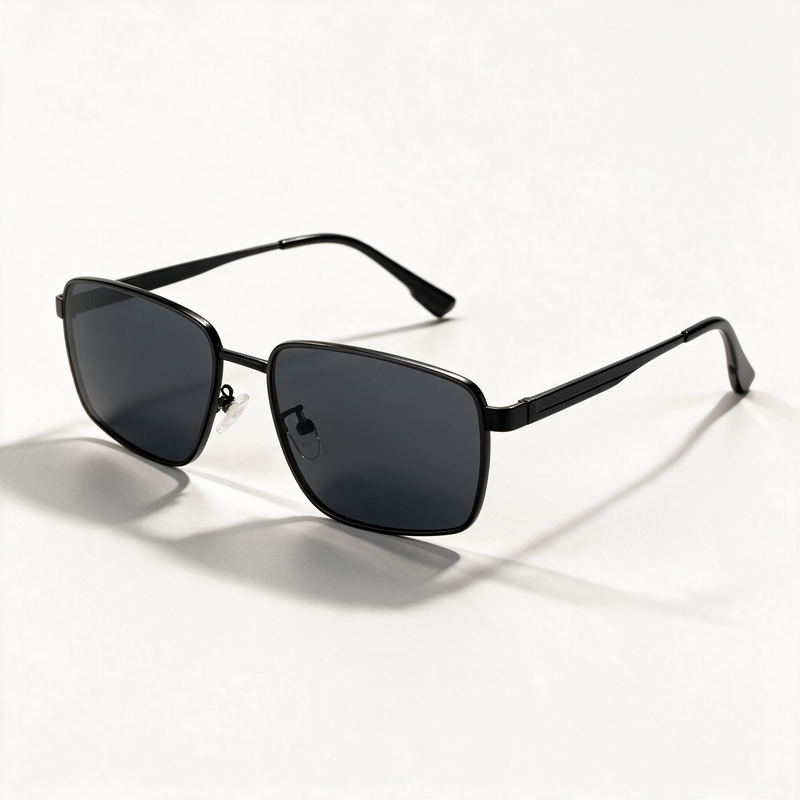 The Commander square metal sunglasses in all black — view 1