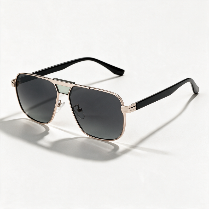 The Marshal double bridge navigator sunglasses in silver and black with gradual grey lenses — view 1