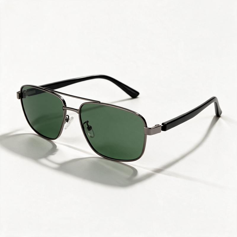 The Aviator semi-rimless rectangle sunglasses in gun metal with G15 green lenses — view 1