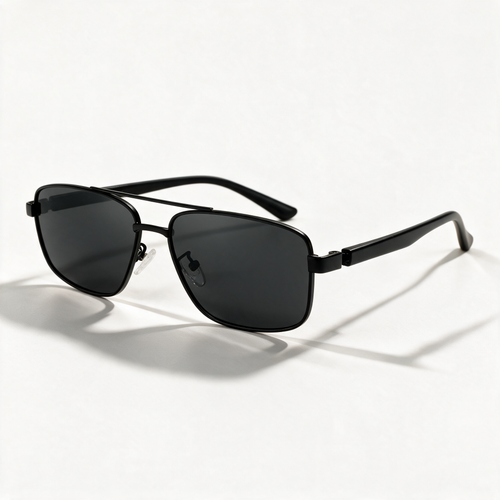 The Aviator — Double-Bridge Square Sunglasses in Black