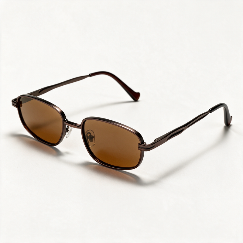 The Scholar rounded square metal sunglasses in coffee brown with brown lenses — view 1