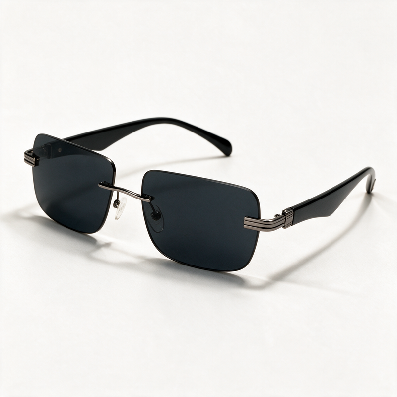 The Draft semi-rimless rectangle sunglasses in gun metal with black lenses — view 1