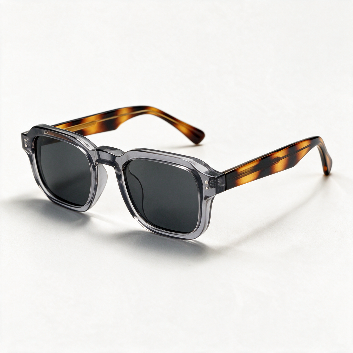 The Architect chunky square sunglasses in translucent demi grey acetate — view 1