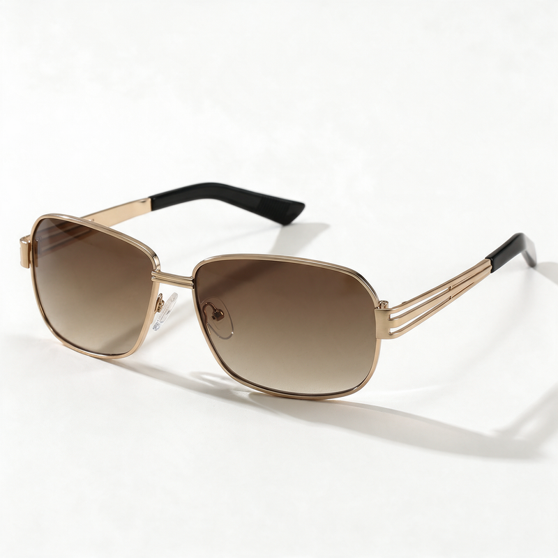 The Diplomat gold double-bridge navigator sunglasses with brown gradient lenses — view 1