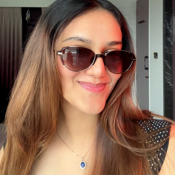 The Blank Tag Refined slim oval polarised sunglasses — worn on model, close-up — view 7